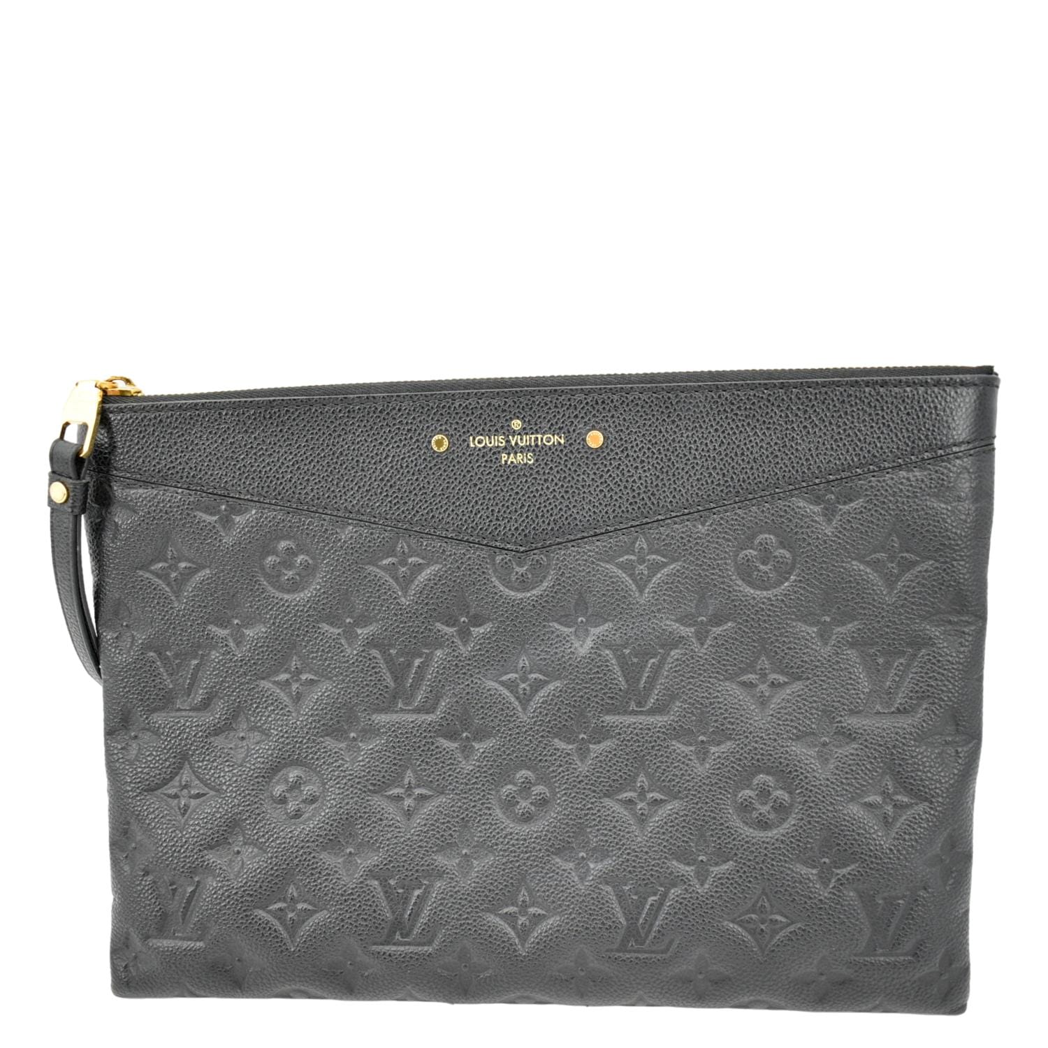 Louis Vuitton Leather Monogram Embossed Clutch Black