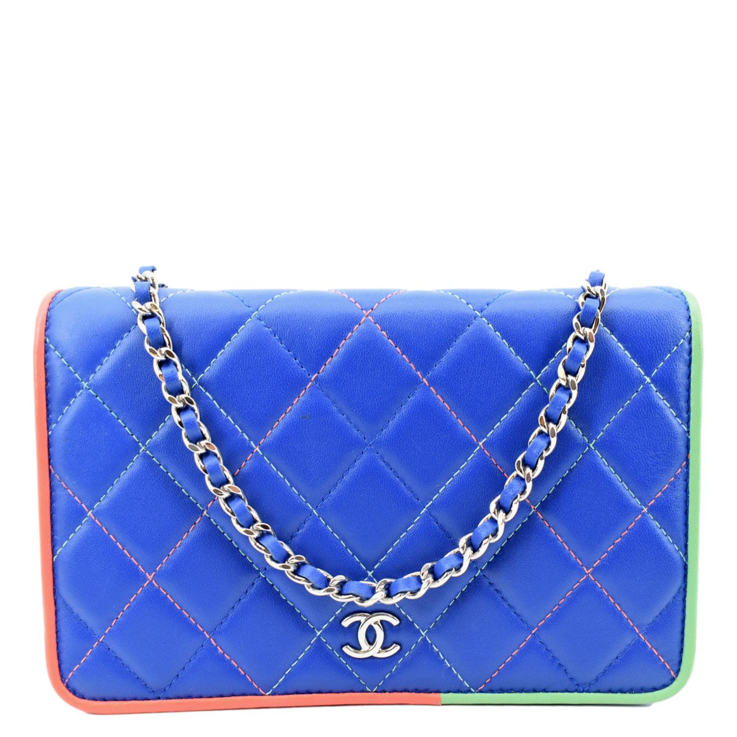 Chanel Blue Quilted Lambskin Classic Wallet On Chain (WOC) Mini