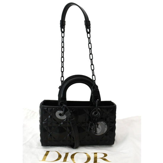 Small Lady D-Joy Bag Black Patent Cannage Calfskin