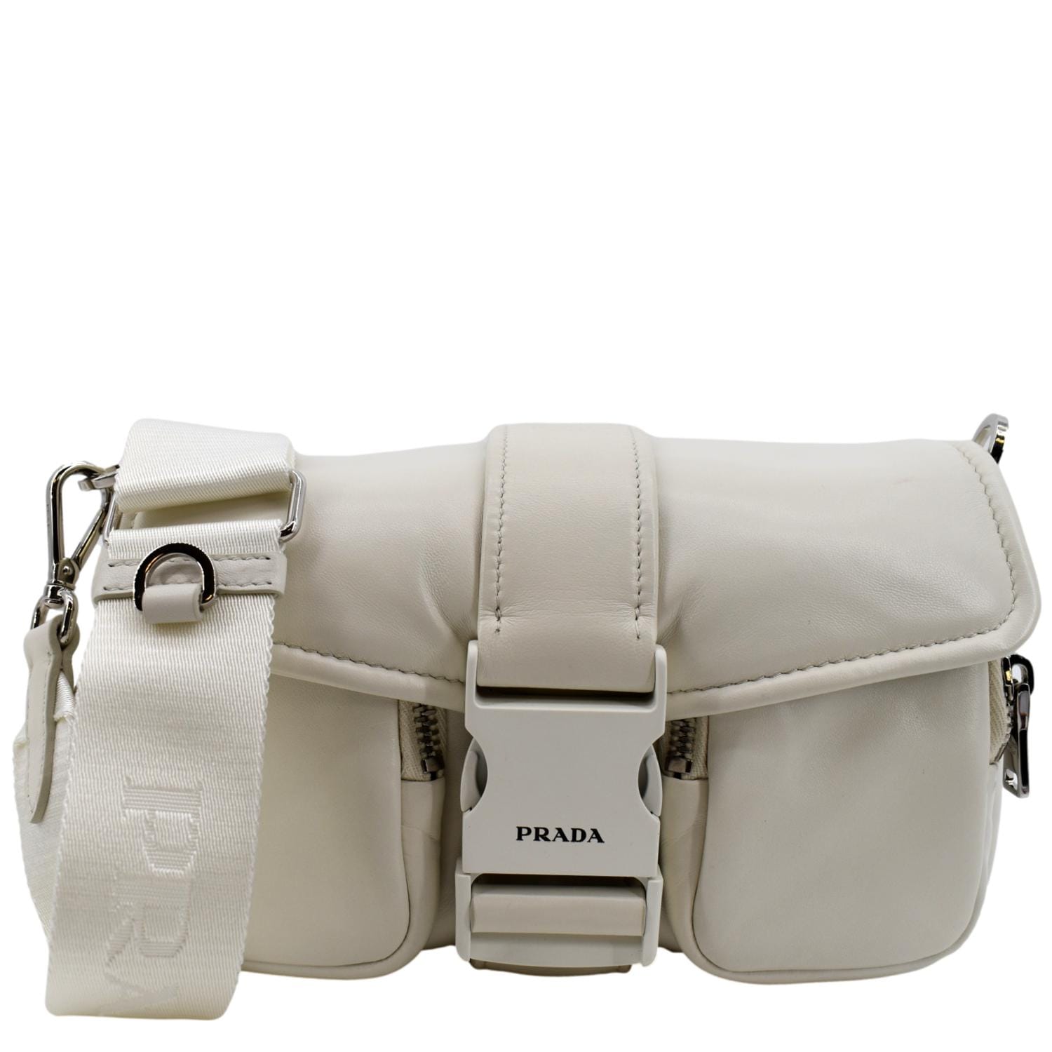Prada - Side Pockets Leather Shoulder Bag Ivory