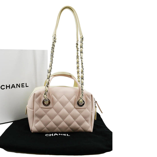 Chanel feather weight bi colour bowling bag, Luxury, Bags