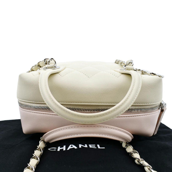 CHANEL Calfskin Quilted CC Top Handle Bowling Bag White 733501