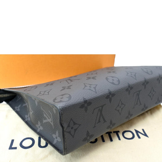 LOUIS VUITTON Monogram Eclipse Pochette Voyage MM Silver Buckle