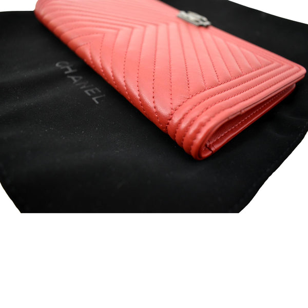 CHANEL Long Flap Chevron Leather Wallet Red