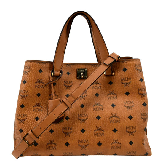 MCM Rare Large Cognac Monogram Visetos Dome Tote 870245 Brown