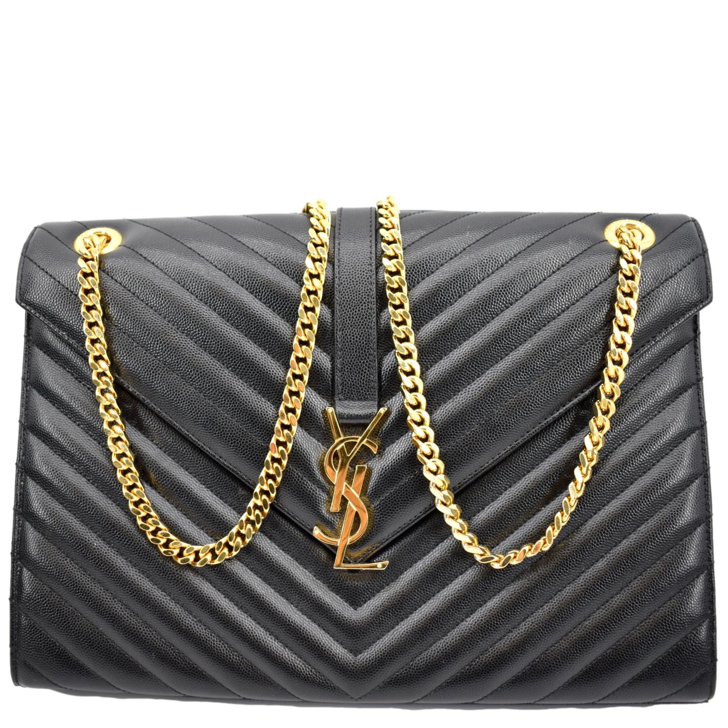 YSL Saint Laurent ENVELOPE LARGE BAG Large Black Pre-owned Excellent  Condition