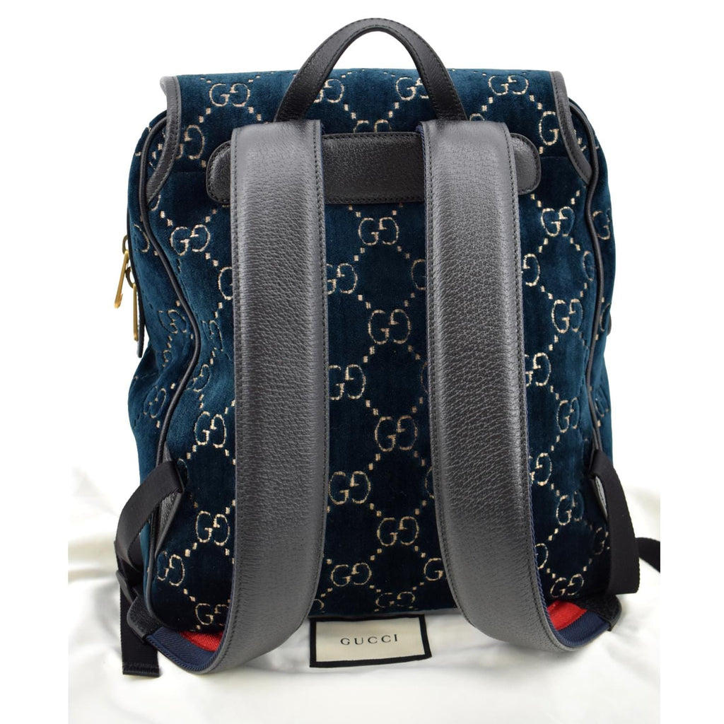 Gucci GG Monogram Small Velvet Double Buckle Backpack Bag