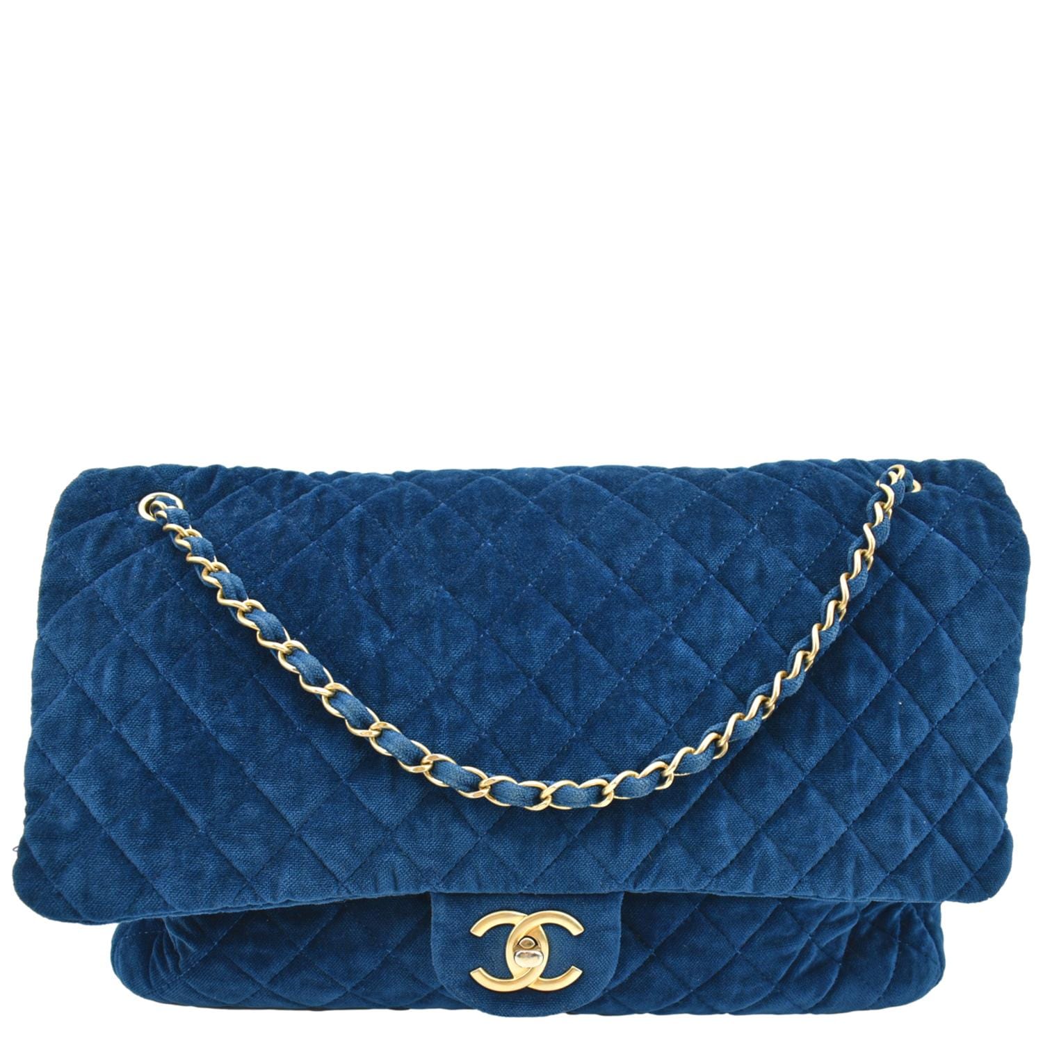 Vintage Chanel Mini Flap Bag Dark Blue Satin Gold Hardware