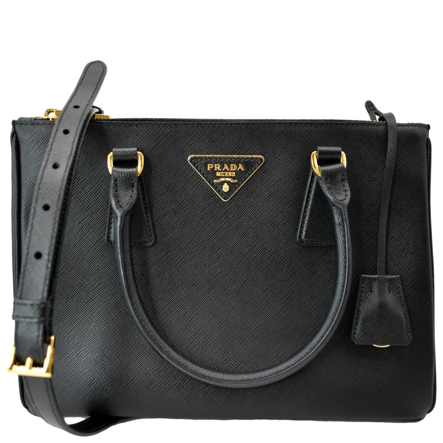 PRADA DOUBLE ZIP LEATHER CROSSBODY SHOULDER BAG WITH DUAL STRAPS