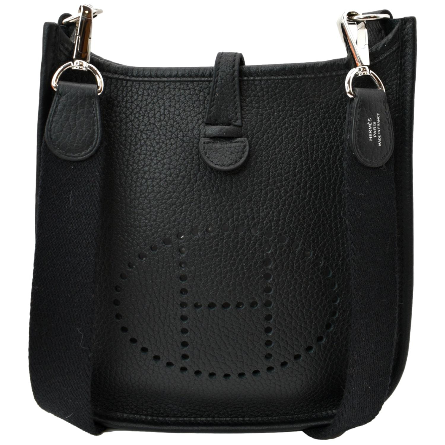 HERMES Evelyne e TPM III Clemence Leather Crossbody Bag Black 