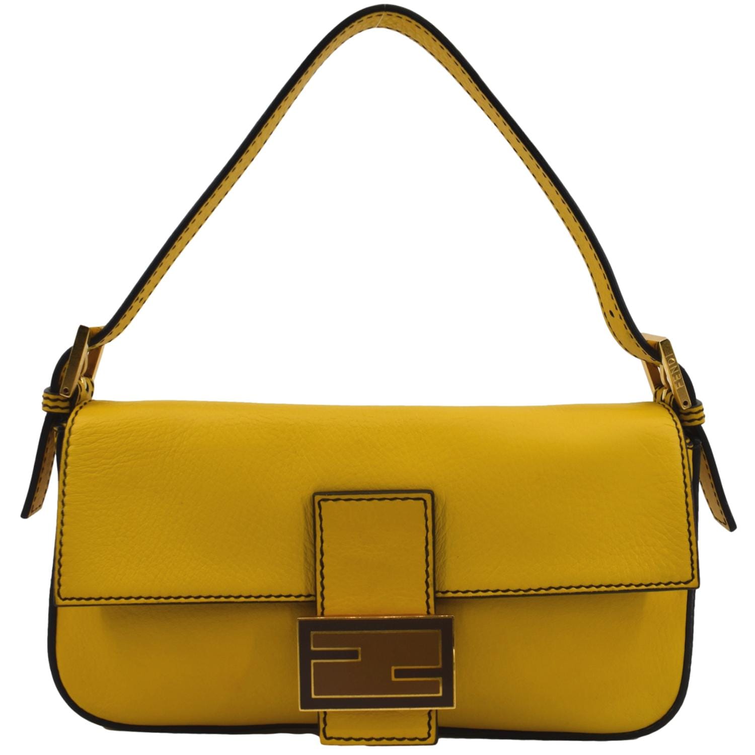 Baguette leather clutch bag Fendi Yellow in Leather - 37548049
