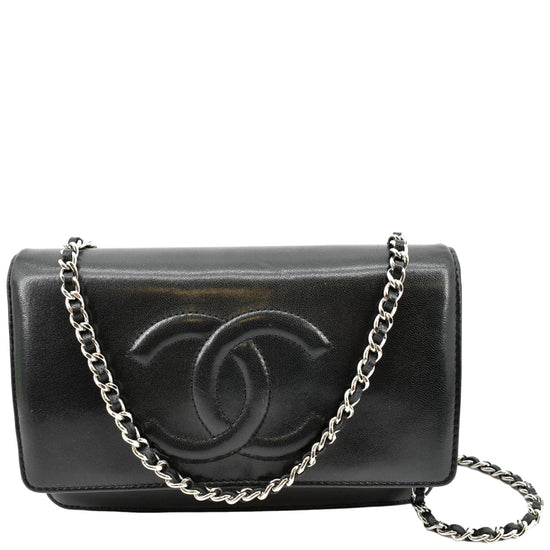 CHANEL Patent Quilted Wallet On Chain WOC Black 1288213