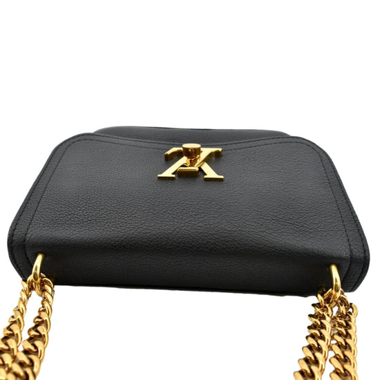 LOUIS VUITTON Lockme Chain Grained Leather Shoulder Bag Black