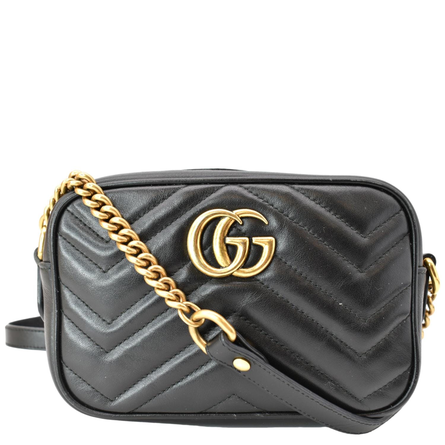GUCCI GG Marmont Small Camera Bag in Black Leather