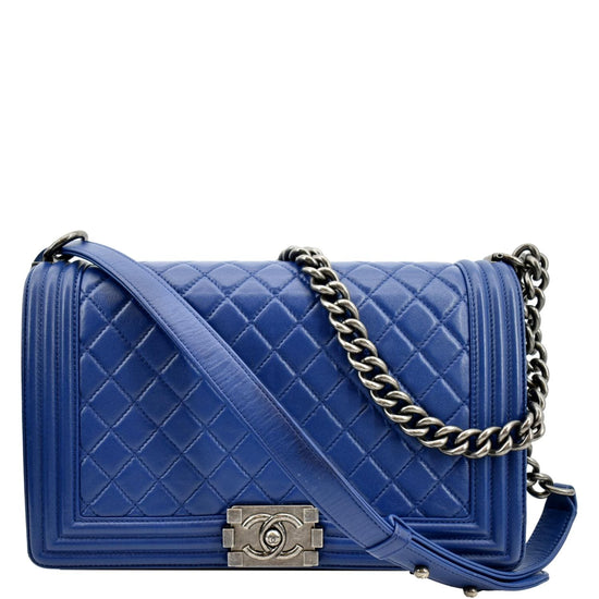 CHANEL, Bags, Chanel Boy Blue Lizard And Leather Crossbody Shoulder  Flapover Chain Bag