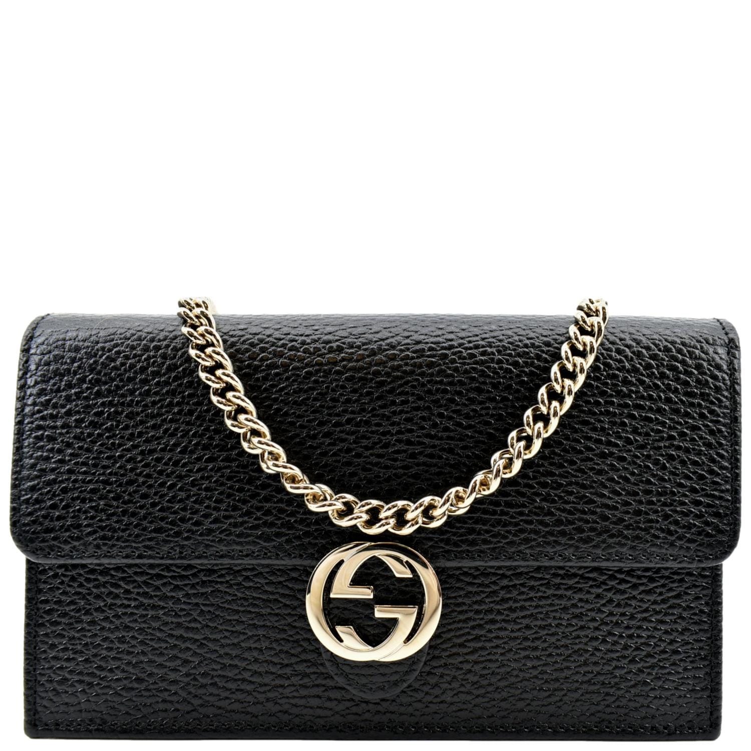 GUCCI GG Interlocking Pebbled Leather Crossbody Bag Black 615523