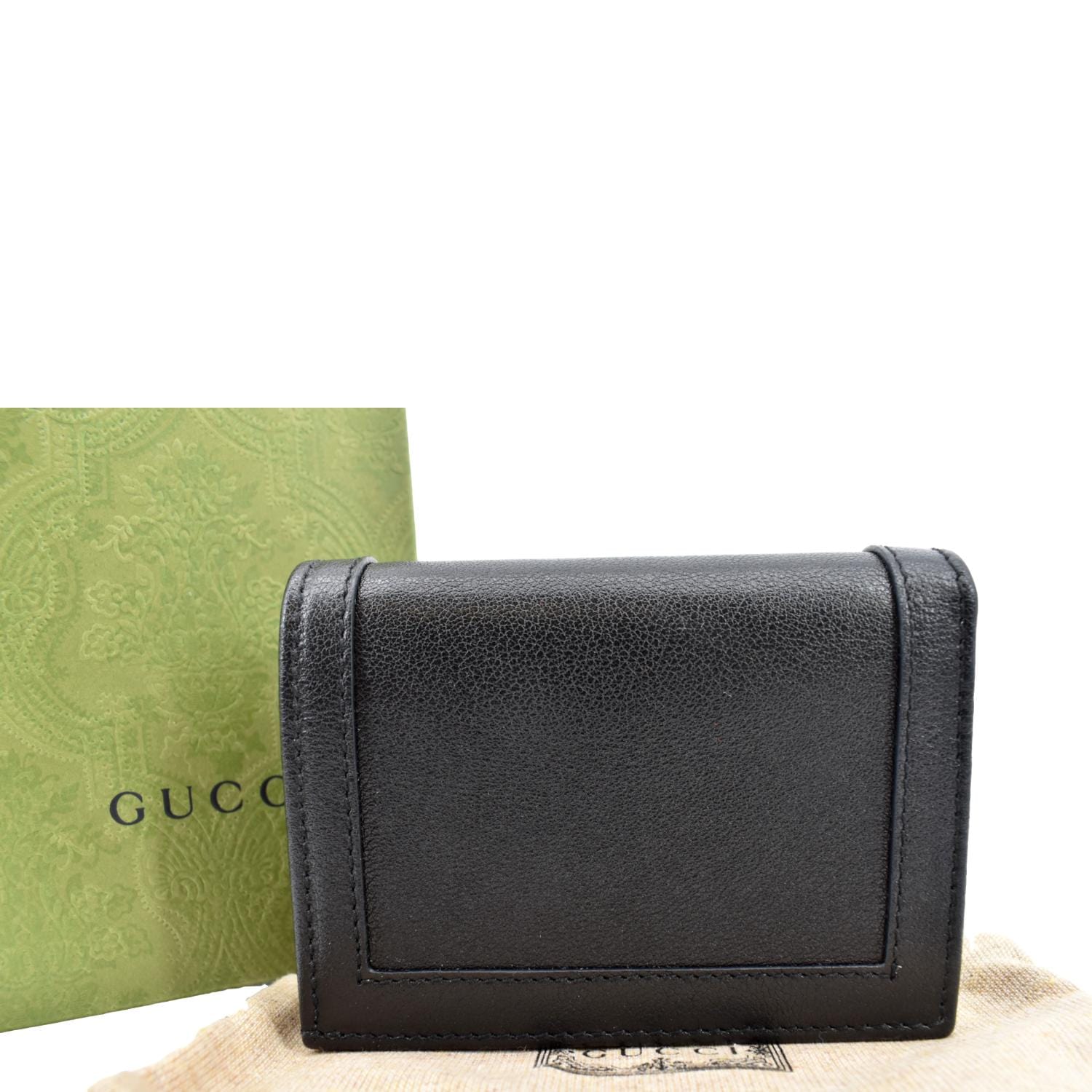 GUCCI Diana Small Bamboo Leather Card Case Wallet Black 658244