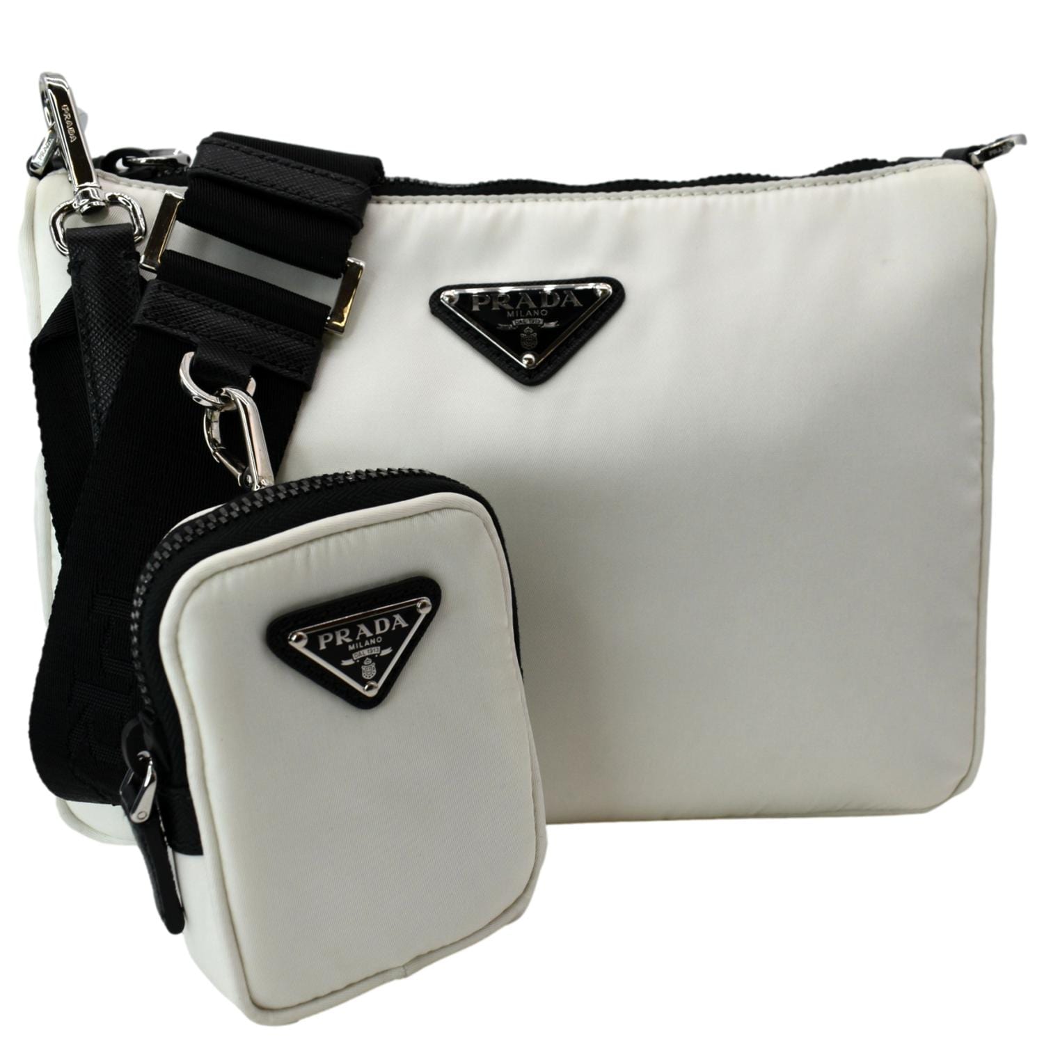 Prada Re-Nylon Leather Shoulder Bag in White Color