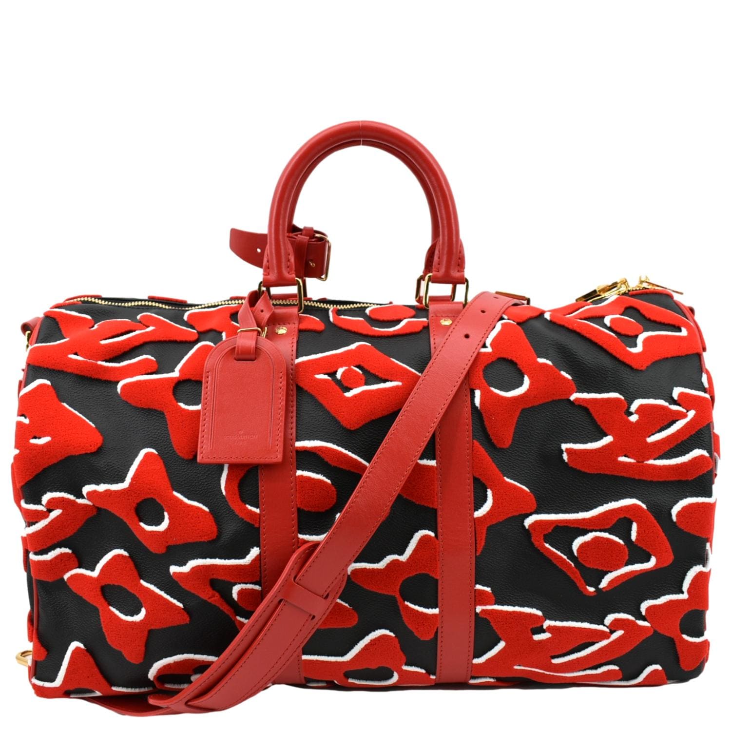 louis vuitton red duffle bag