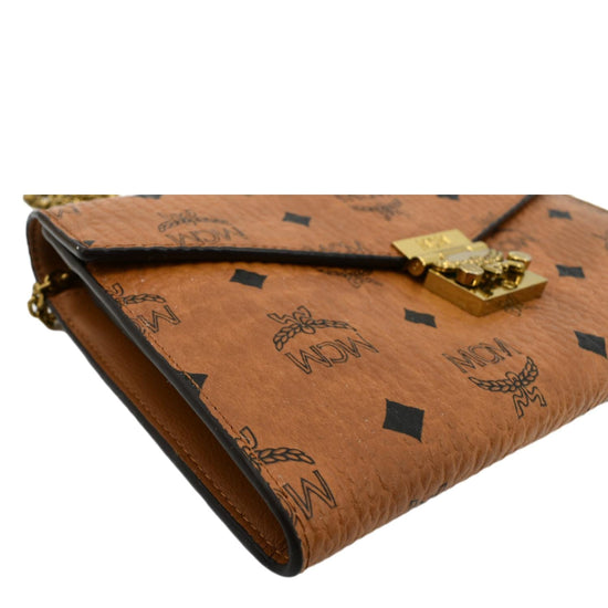 AWESOME MCM Tracy Crossbody Wallet in Visetos - Cognac