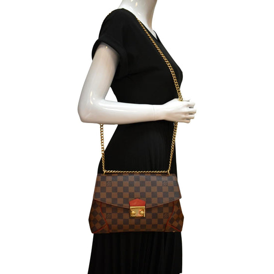 LOUIS VUITTON Caissa Chain Damier Ebene Clutch Shoulder Bag Brown