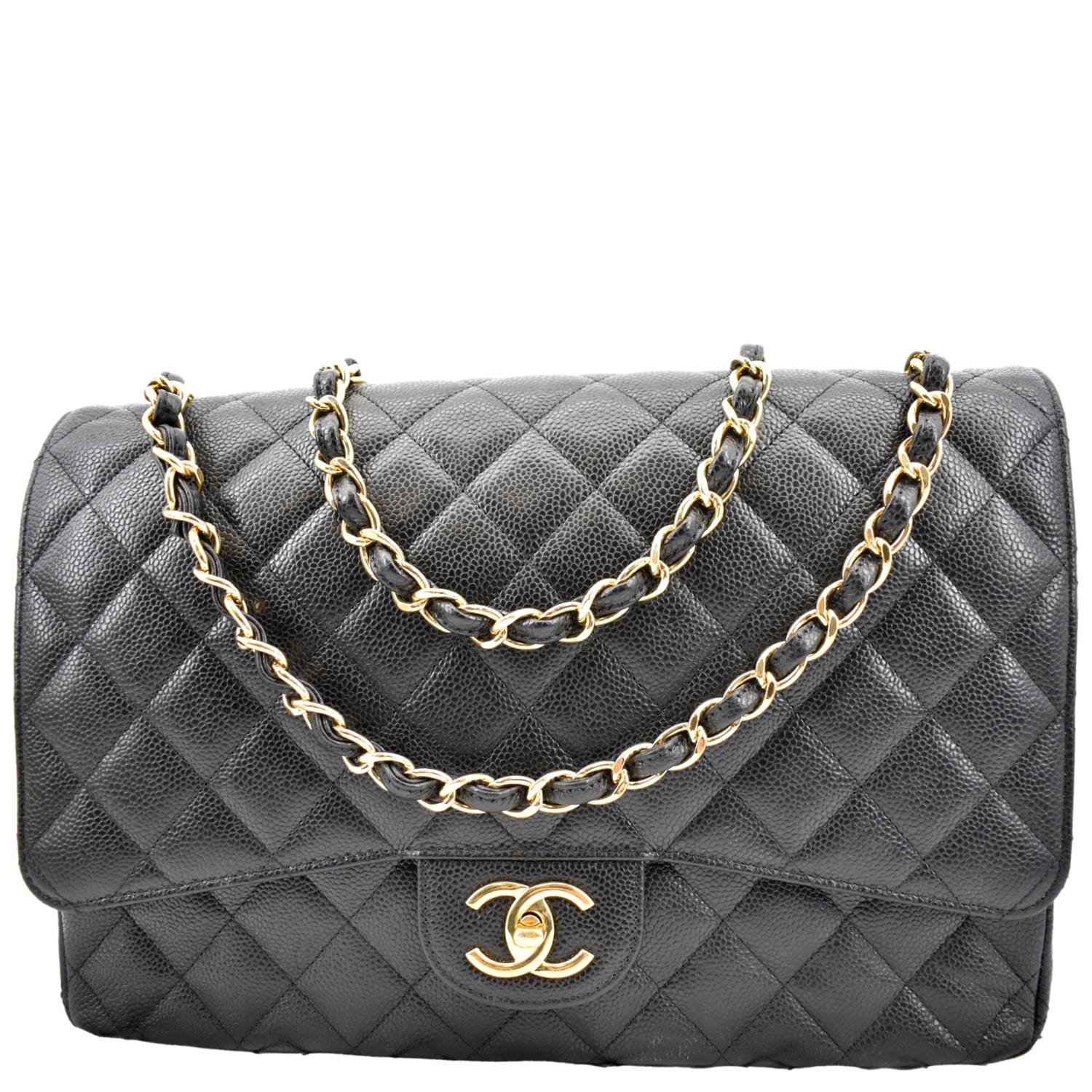 Chanel Maxi Classic Double Flap Bag Black Quilted Caviar Silver Hardware