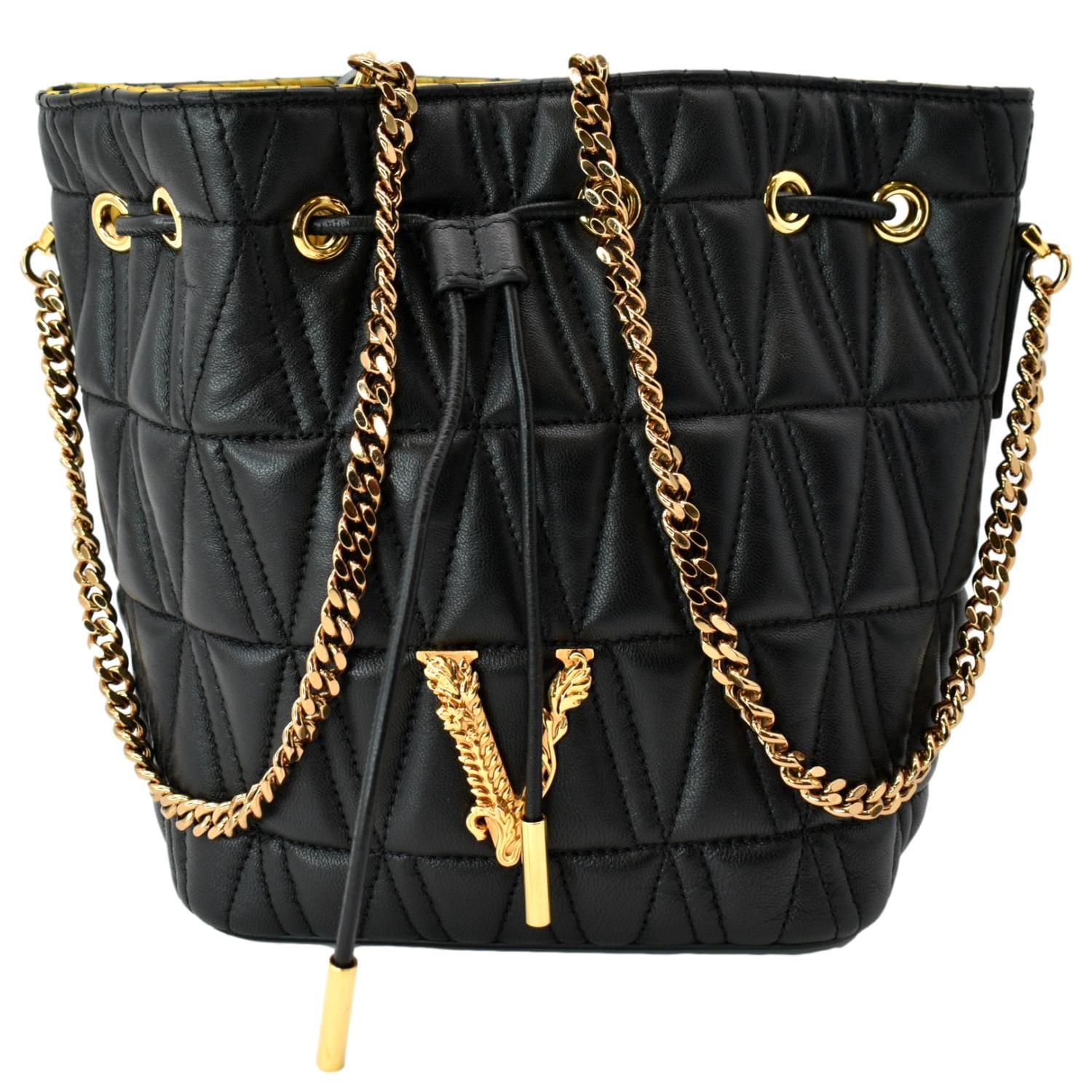 Versace Virtus Quilted Nappa Leather Bucket Bag