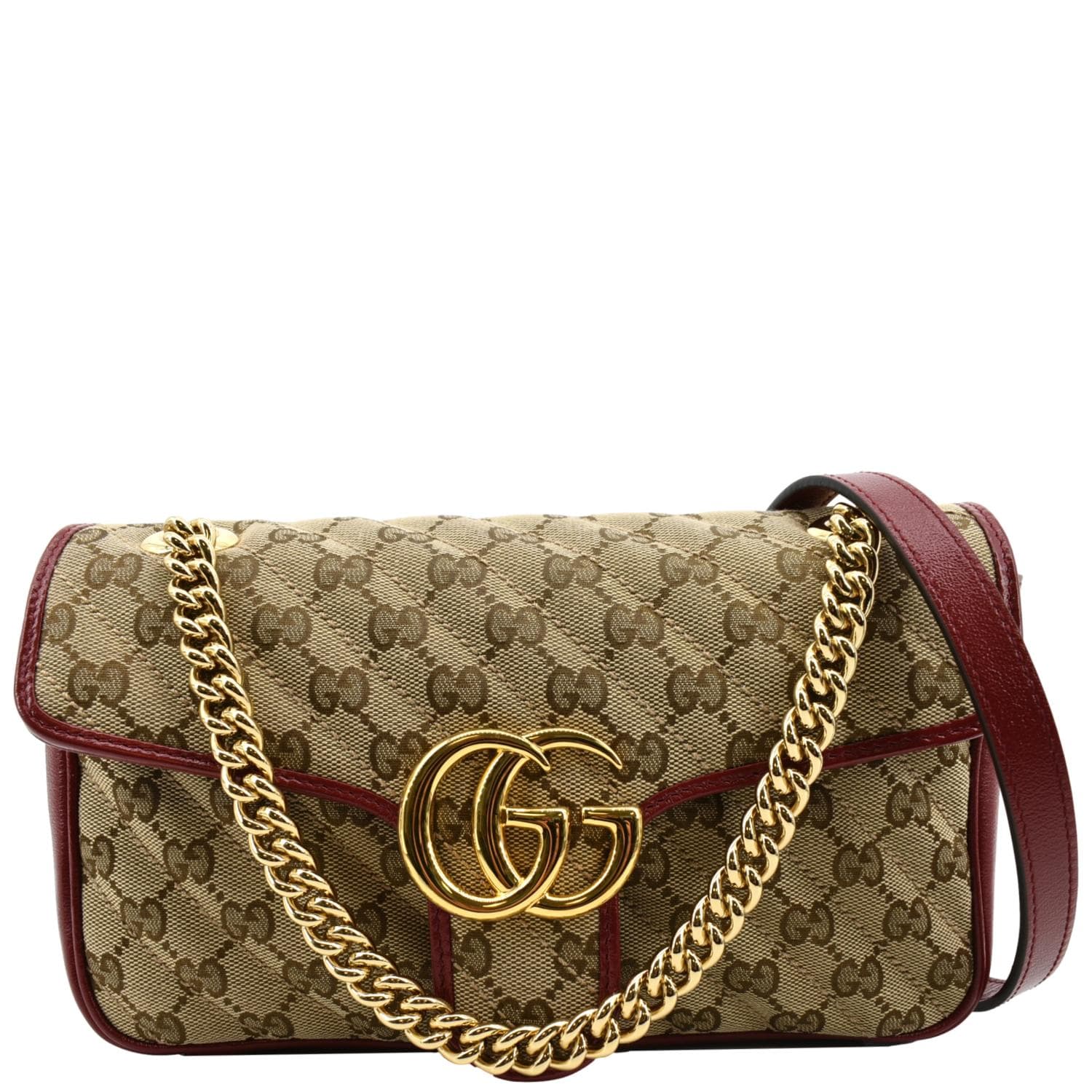 GUCCI Beige GG Monogram Canvas Red Leather Trim & Dual Handle Tote