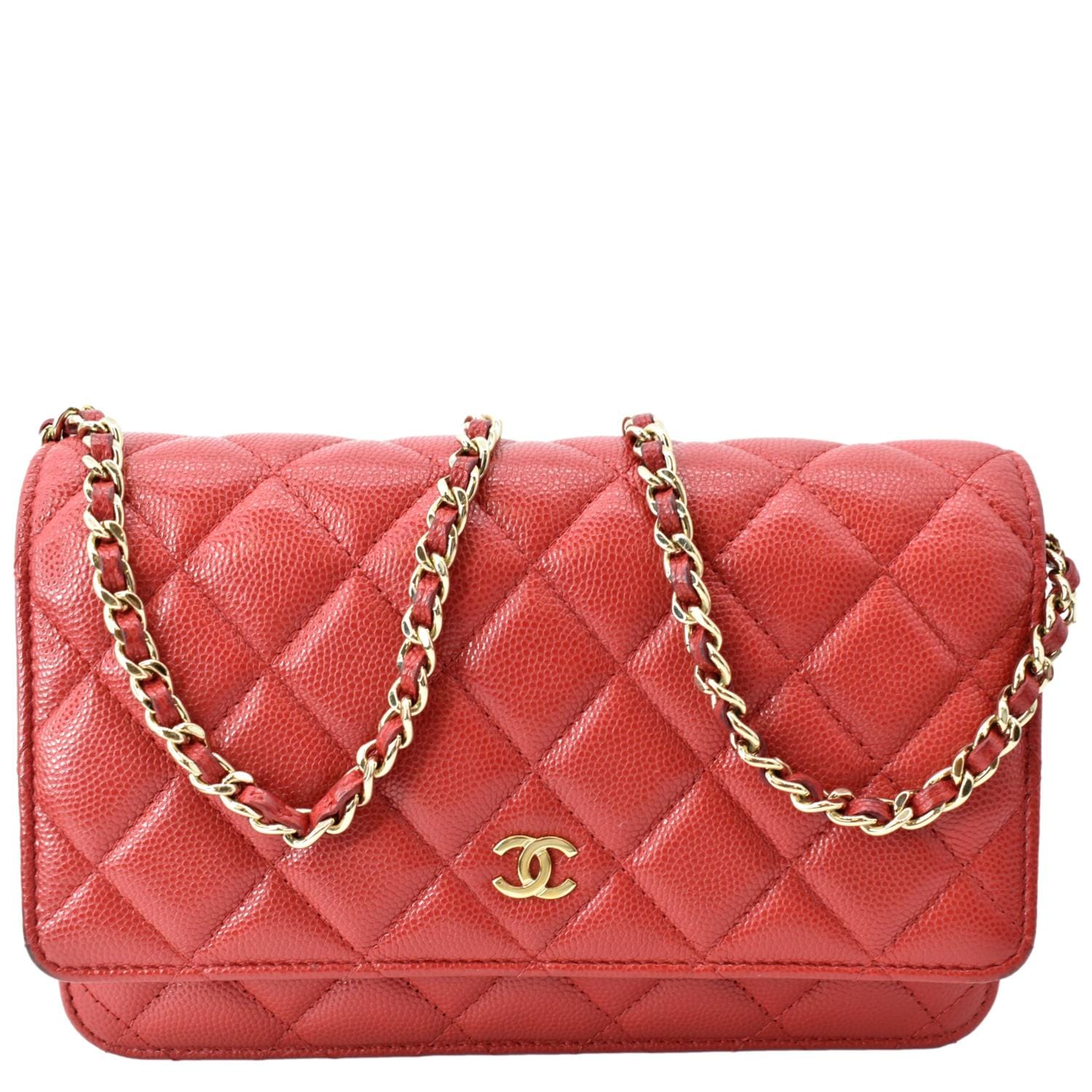 CHANEL Wallet Caviar Skin Red CC Auth am3885