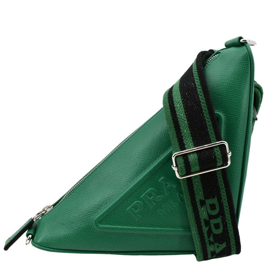 Green Triangle mini leather cross-body bag, Prada
