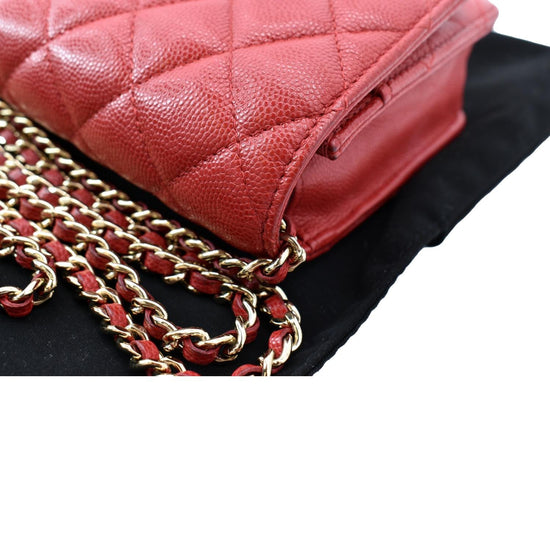 CHANEL CC WOC Caviar Leather Wallet On Chain Crossbody Bag Red