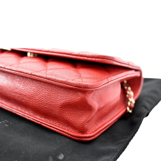 CHANEL CC WOC Caviar Leather Wallet On Chain Crossbody Bag Red