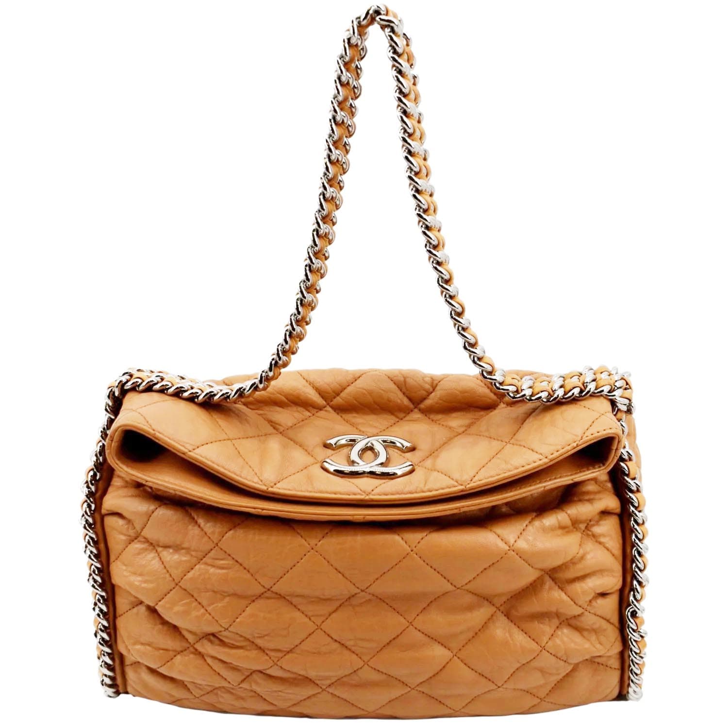 Chanel Chain Around Quilted Lambskin Leather Hobo Bag Beige