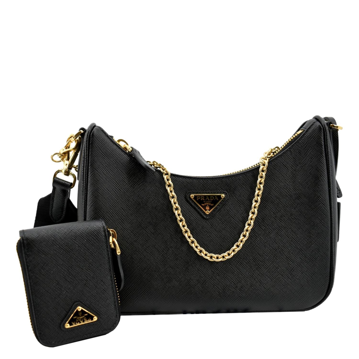 Prada Saffiano Leather Re-Edition Shoulder Bag - Black - One Size