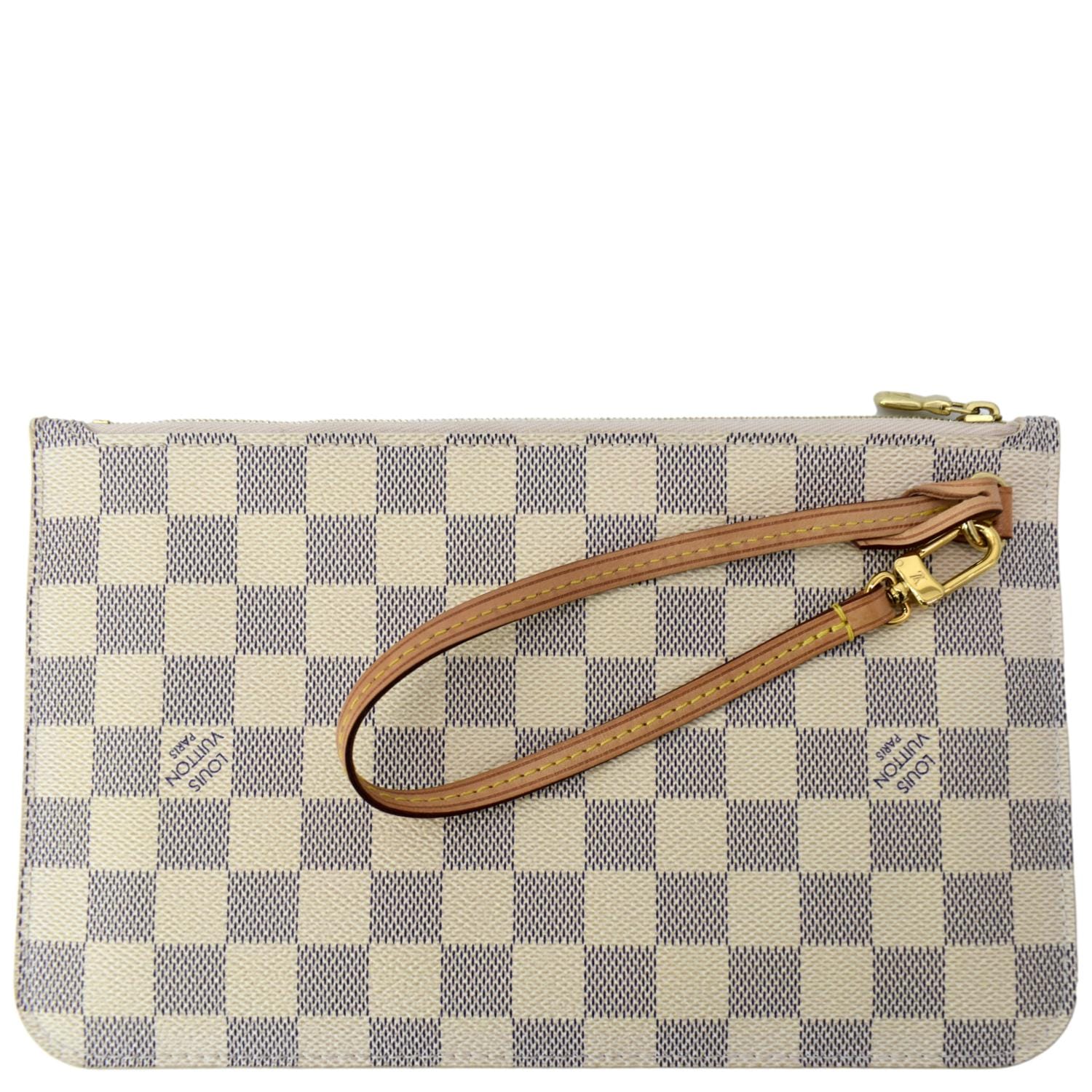 LOUIS VUITTON Neverfull Damier Azur Pochette Wristlet Pouch White