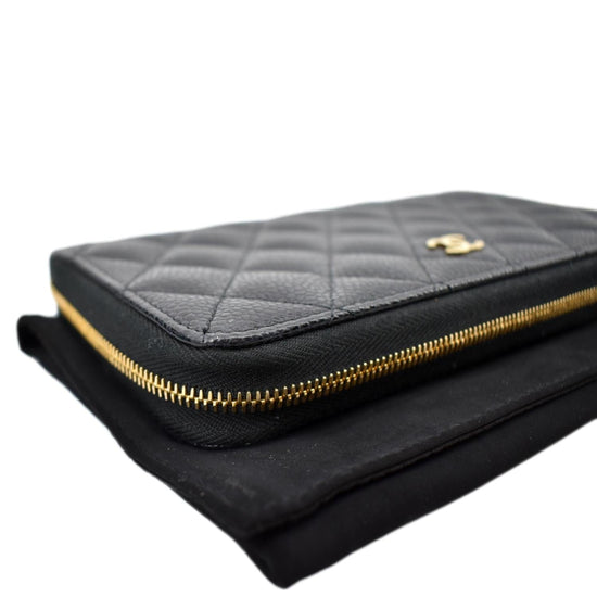 Chanel Long Zippy Caviar Leather Wallet in Black Color