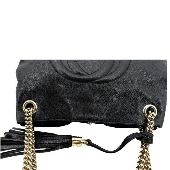 Gucci Soho Black Cellarius GG Logo Leather Chain Bag 308982