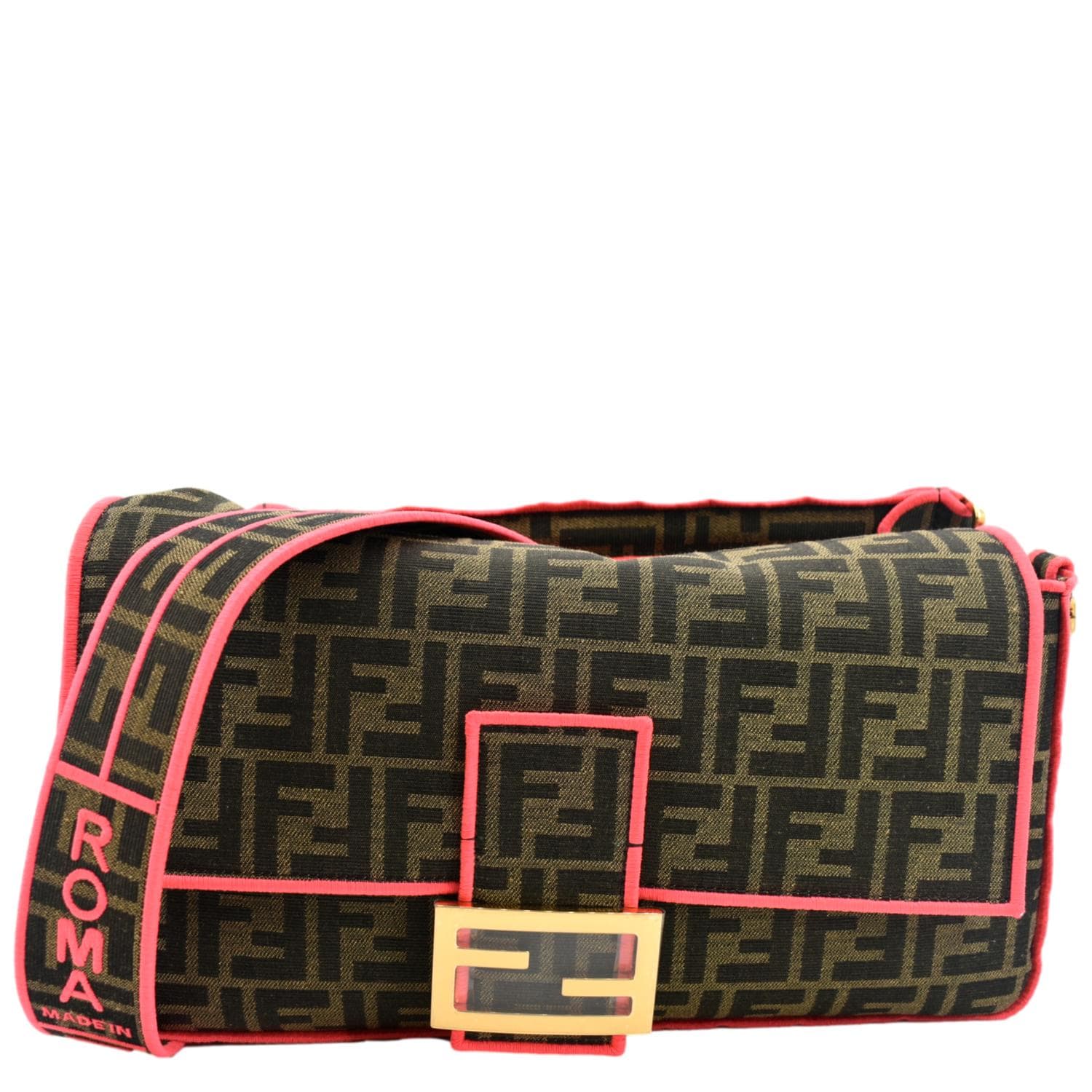 Fendi FF Roma 1974 Jacquard Canvas Shoulder Bag Pink