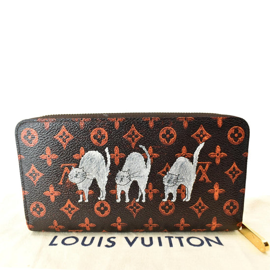 Louis Vuitton Catogram Cats Leather Zip Around Wallet Black
