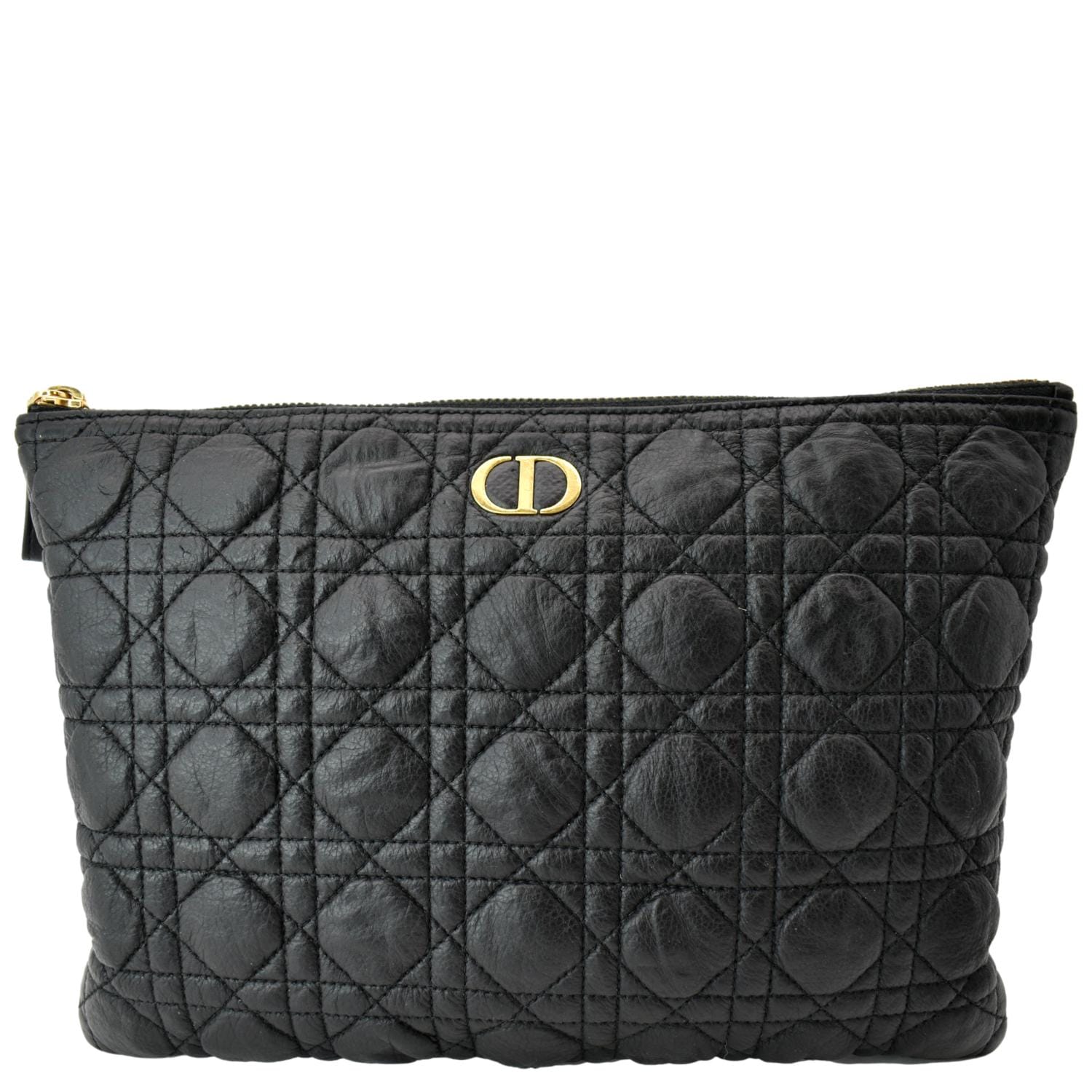 Dior Caro compact zipped wallet Black Calfskin