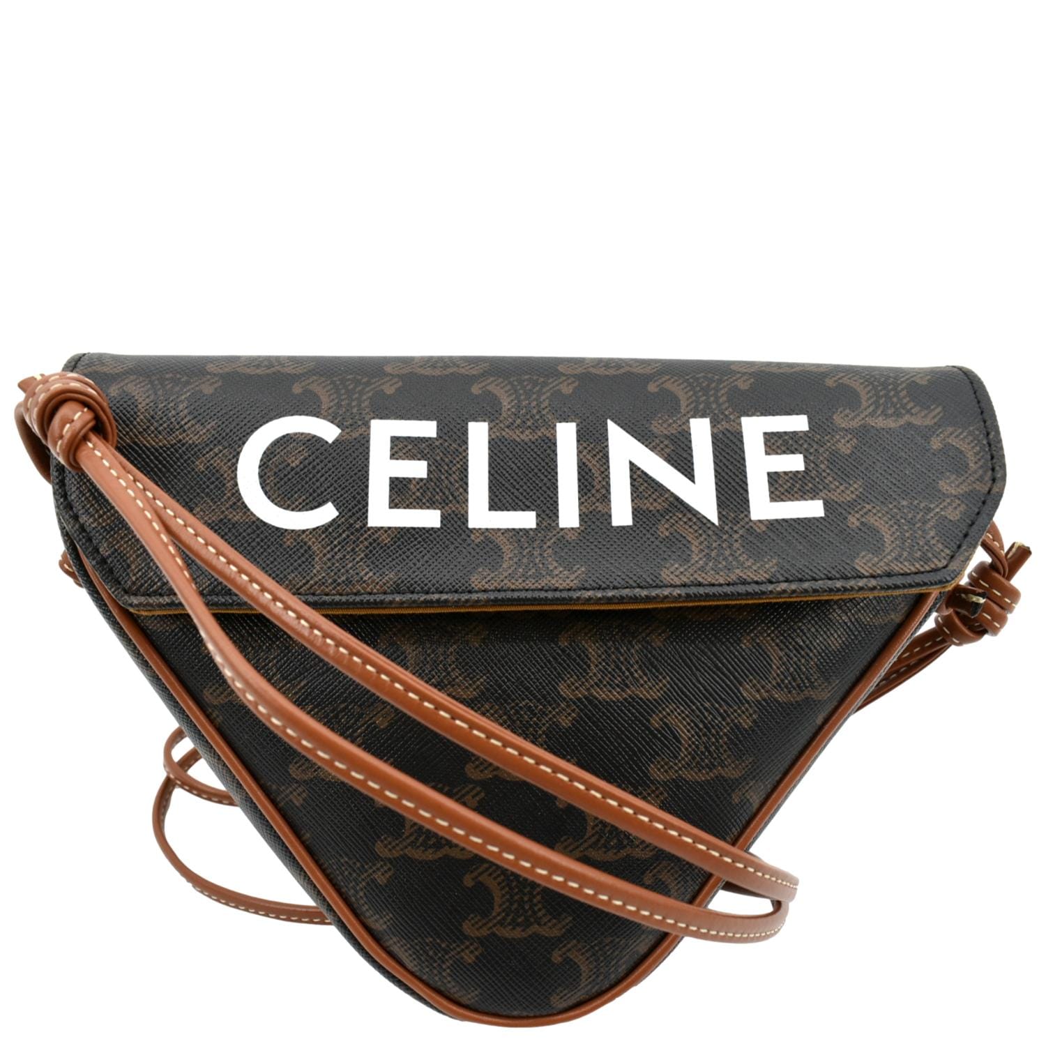 CELINE Triangle Triomphe Canvas Monogram Print Shoulder Bag Brown