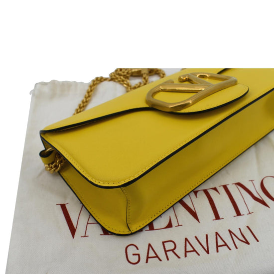 Valentino Yellow Leather VSLING Chain Compact Wallet