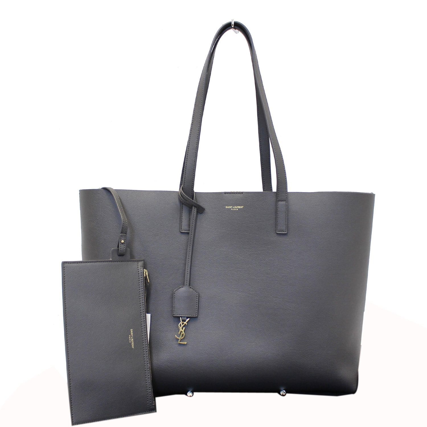 Yves Saint Laurent Shopping Tote Bag Leather Grey