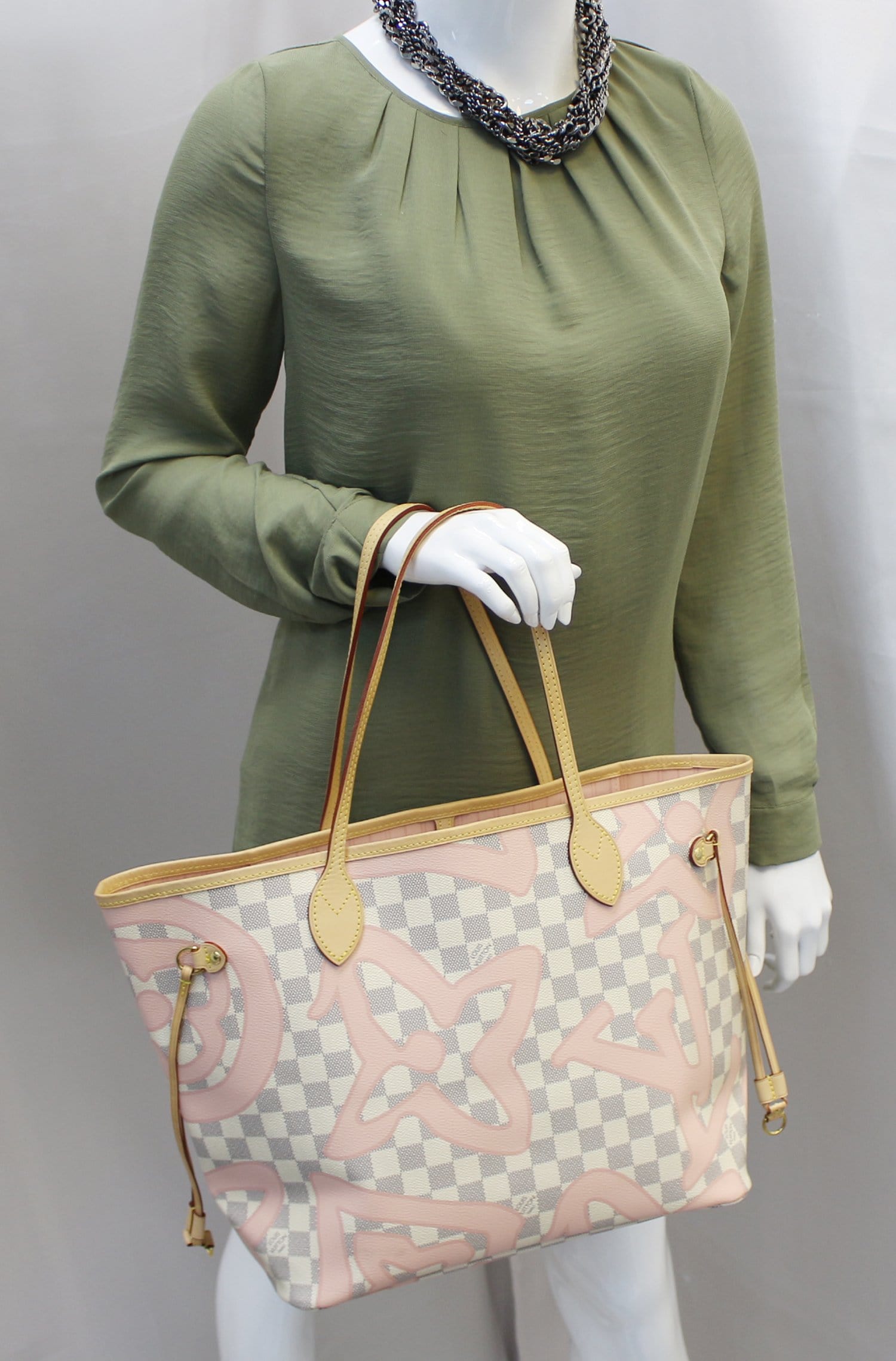 LOUIS VUITTON Damier Azur Tahitienne Neverfull MM Tote Bag E4262