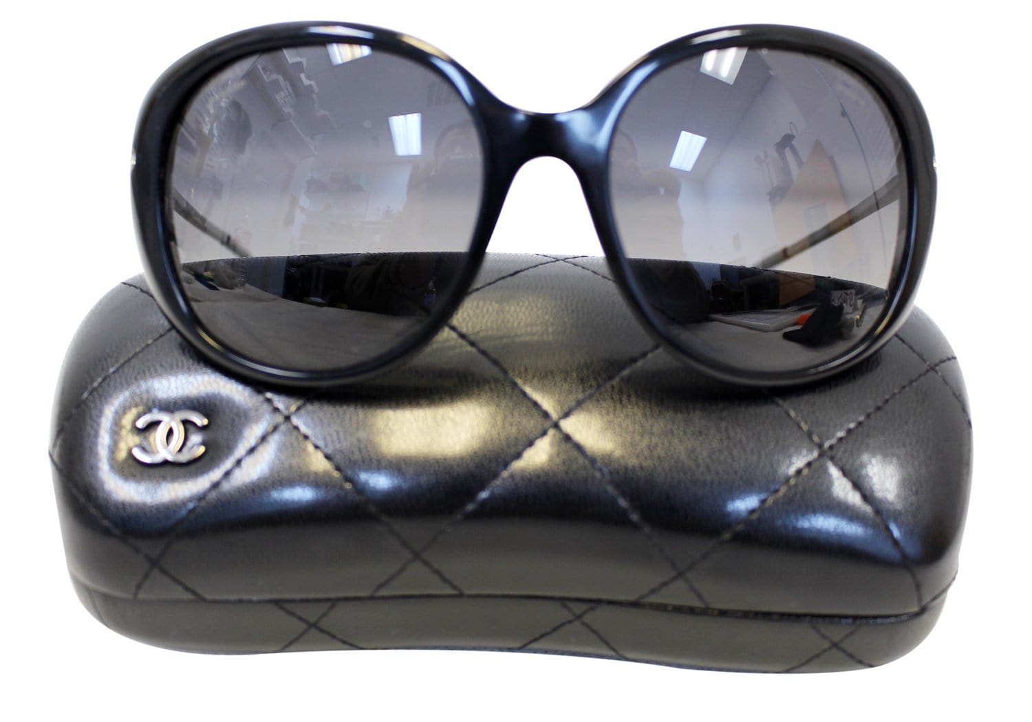 CHANEL Acetate Crystal CC Black Polarized Sunglasses 5293-B