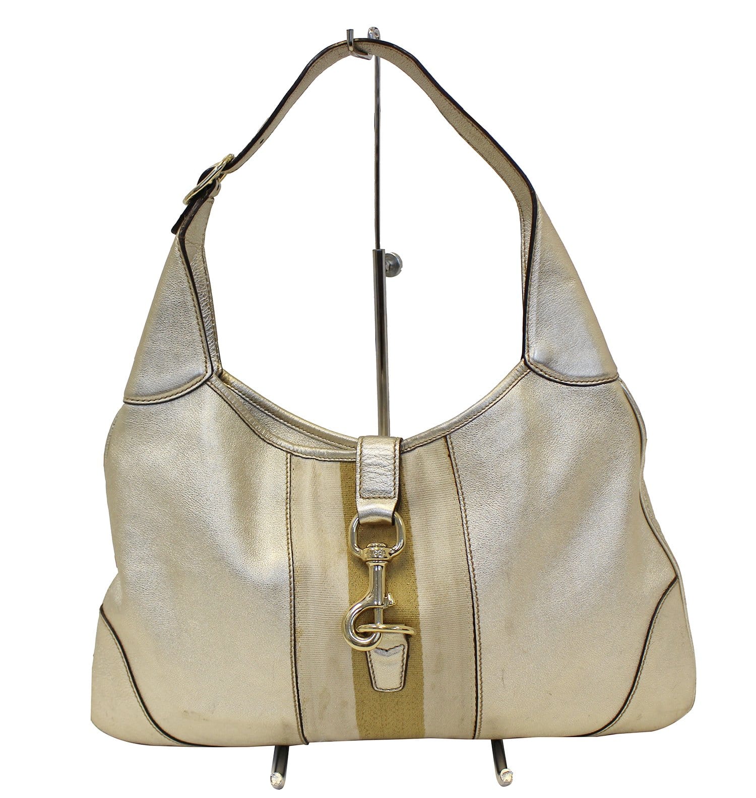 GUCCI Jackie O Bouvier Cream Canvas and Brown Leather Hobo Shoulder Bag  at 1stDibs