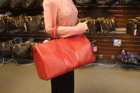 Louis Vuitton Red Epi Leather Keepall 45 Bag - Yoogi's Closet