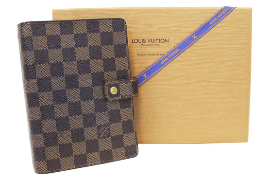Authentic Louis Vuitton Damier Ebene Size MM Medium Ring Agenda With Box  MINTY!!