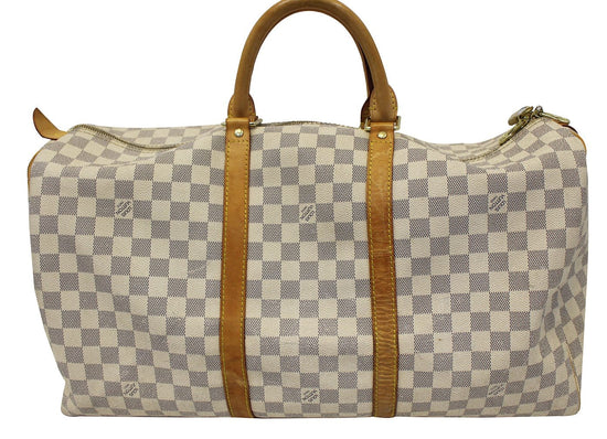 White Louis Vuitton Damier Azur Keepall 50 Travel Bag – Designer