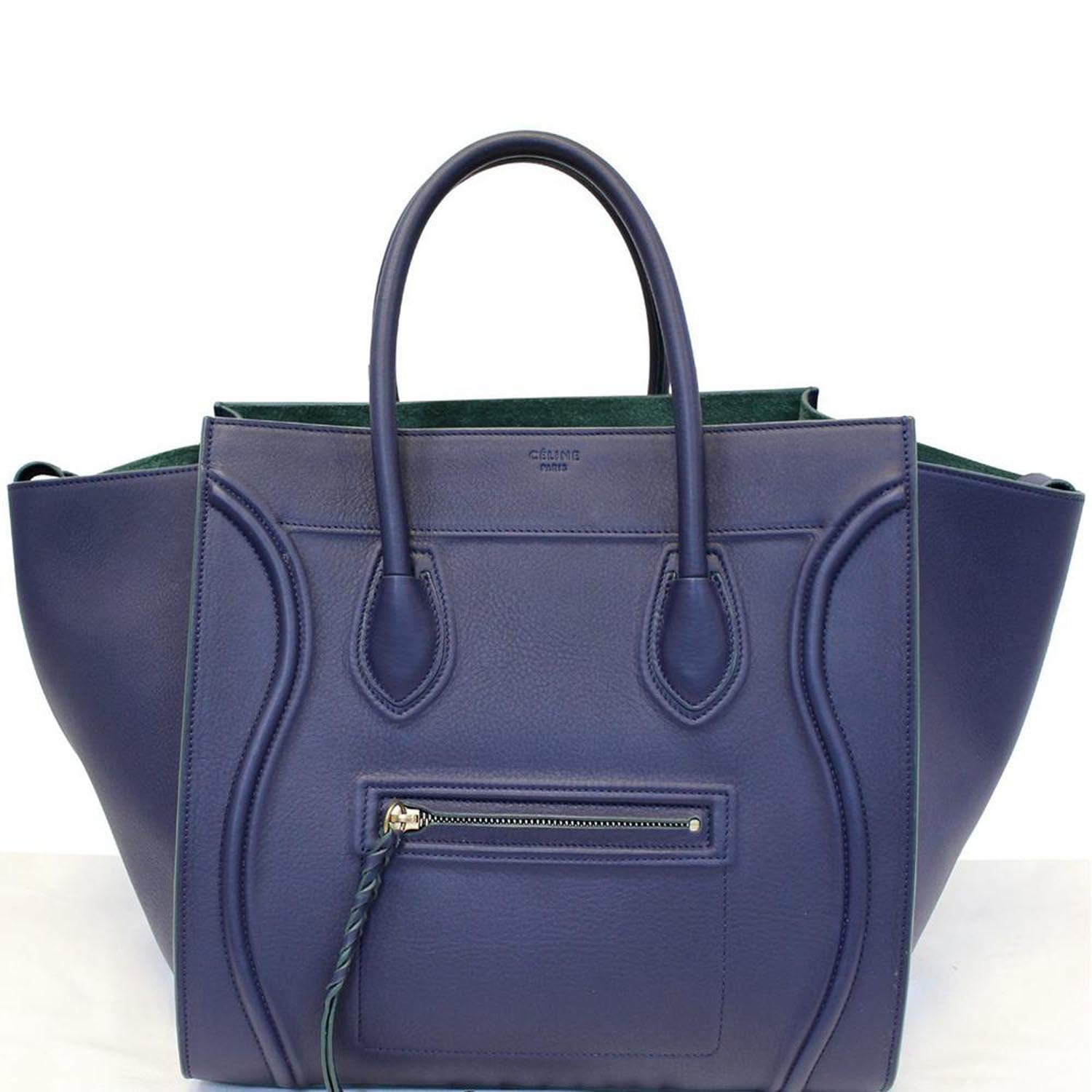 Céline CELINE TRIO LARGE HANDBAG 171453ETA BLUE GRAINED LEATHER SHOULDER  HAND BAG ref.671069 - Joli Closet